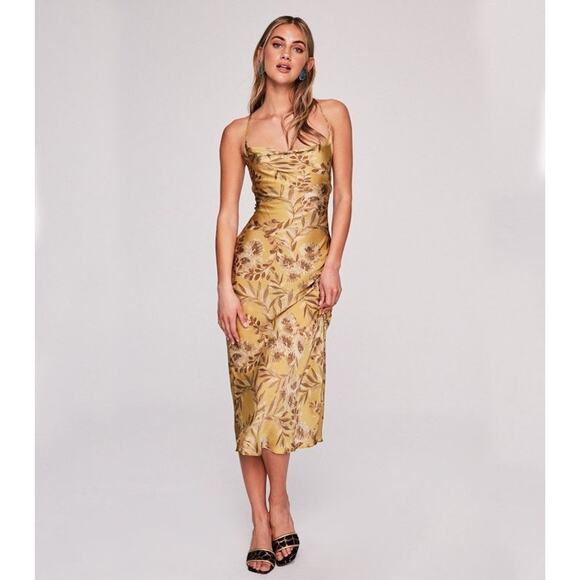 Stone Cold Fox 1 XS Dress Midi Peony Pure Silk print Temptation Gown Women's